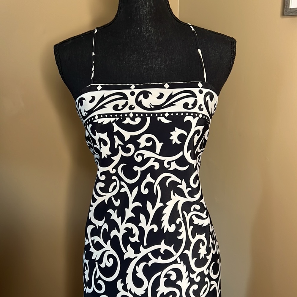 Vintage 90’s Cross Back Tilip Hem Slip Dress; Bold Graphic Black and White - Picture 6 of 9